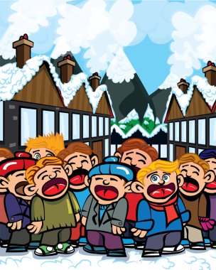 Cartoon Carol singers singing clipart