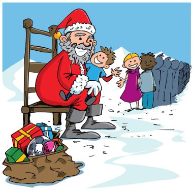 Cartoon Santa with a white beard clipart