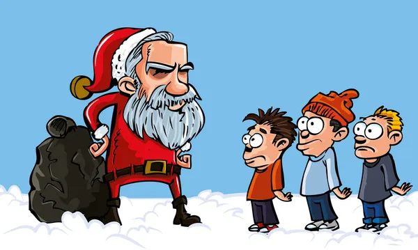Mean Cartoon Santa with a white beard — Stock Vector
