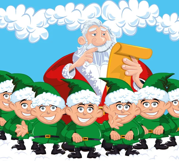 Santa de dibujos animados con una barba blanca — Vector de stock