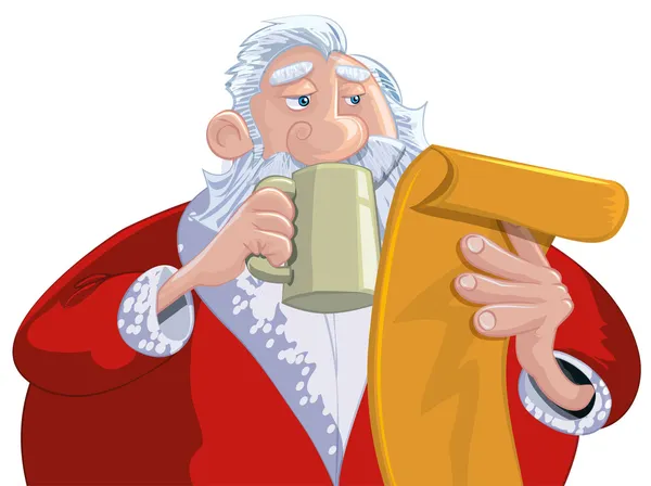 Cartoon Santa con la barba bianca — Vettoriale Stock