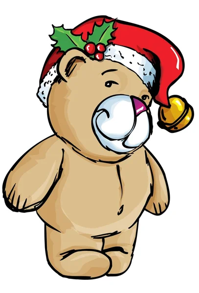 Cartoon Bear with santa hat — Stock Vector