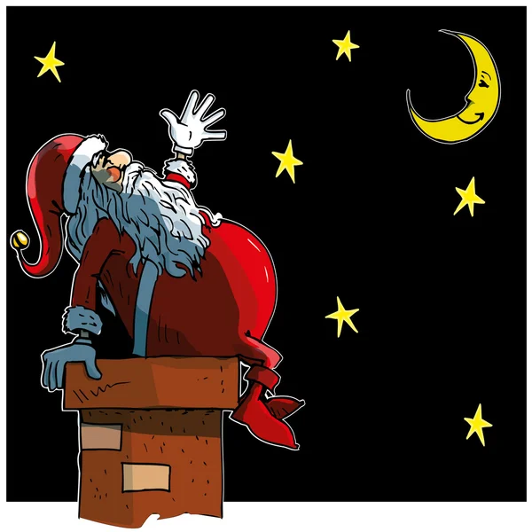 Cartoon Santa guardando la luna — Vettoriale Stock
