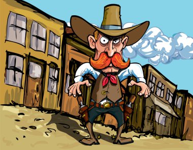 Cartoon cowboy with sixguns clipart