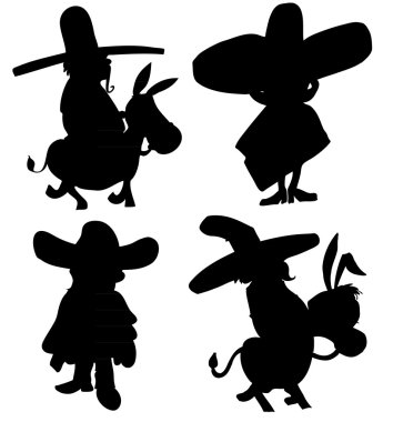 Cartoon sillhoette of mexican characters clipart