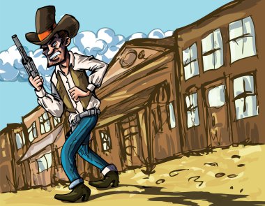 Cartoon cowboy with sixguns clipart