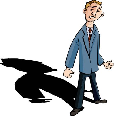 Cartoon of worried man with a shadow behind him clipart