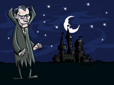 vampir creepry Kalesi önünde karikatür