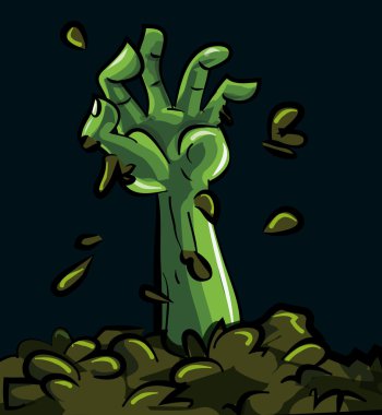 Cartoon of a green zombie hand clipart