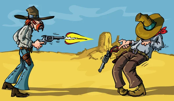 Desenhos animados cowboy tiroteio — Vetor de Stock