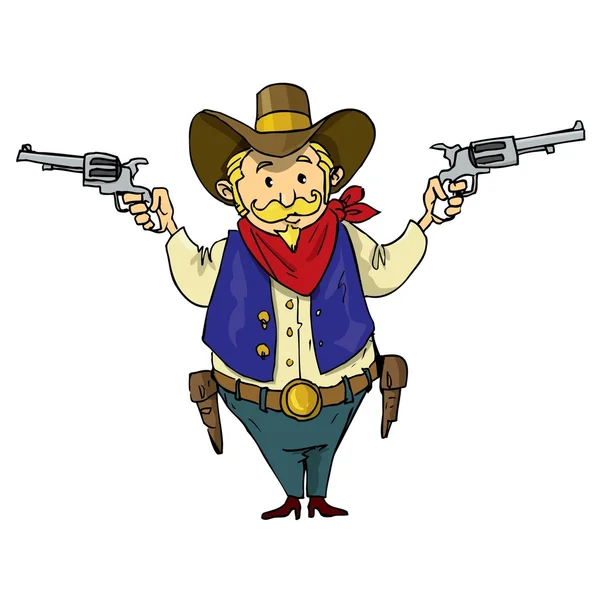 Vaquero de dibujos animados con seis armas — Vector de stock