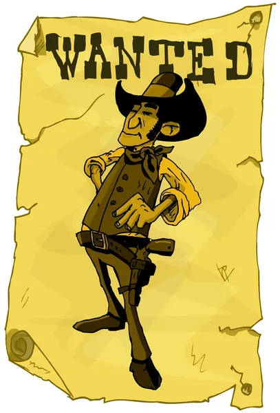 Desenhos animados queriam cartaz de um cowboy — Vetor de Stock