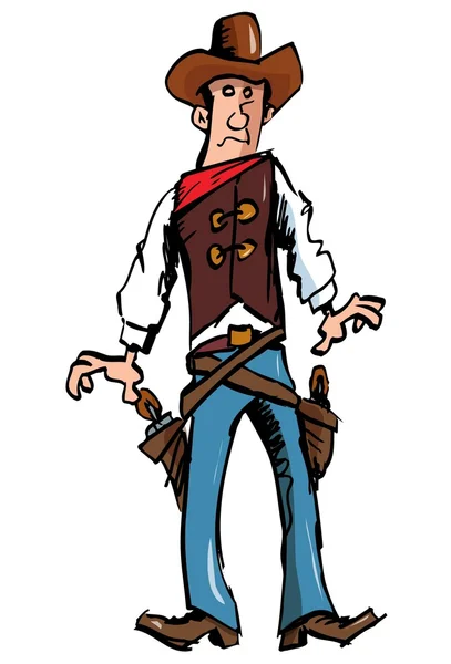 Cowboy de dibujos animados con un cinturón de pistola y sombrero de vaquero — Vector de stock