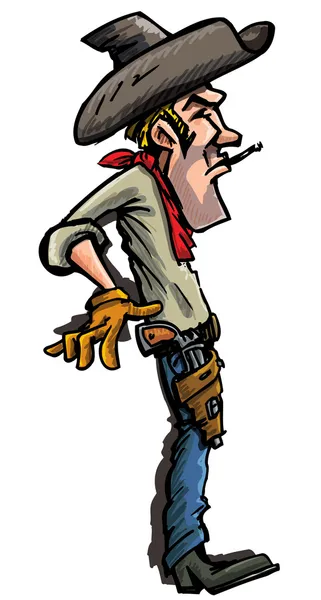 Cowboy dos desenhos animados pronto para desenhar suas armas — Vetor de Stock