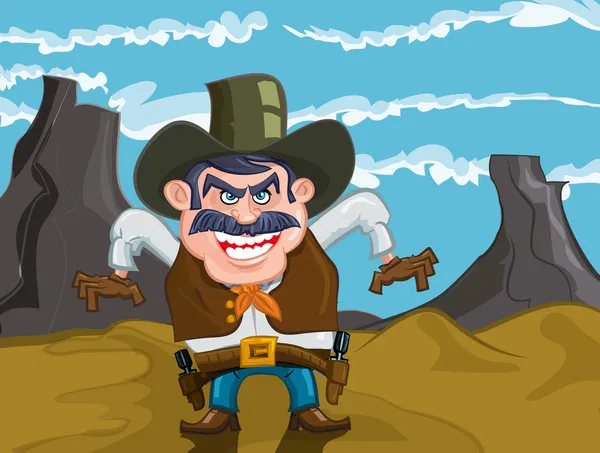 Vaquero de dibujos animados con una sonrisa malvada — Vector de stock