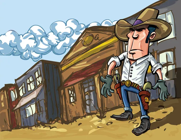 Cartoon cowboy casts a shadow — Stock Vector