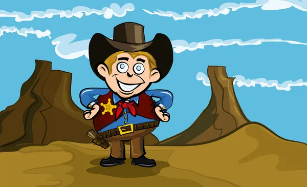 Carino cartone animato cowboy sorridente — Vettoriale Stock
