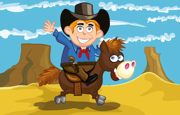 Cowboy dessin animé sur un cheval — Image vectorielle