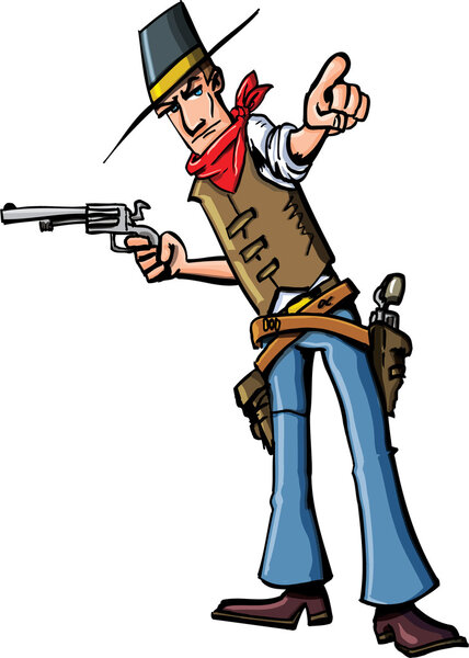 Cartoon cowboy pointing