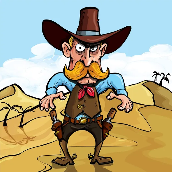 Vaquero de dibujos animados listo para sacar sus armas — Vector de stock