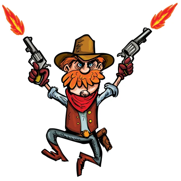 Cartoon-Cowboy springt mit sechs Gewehren auf und ab — Stockvektor