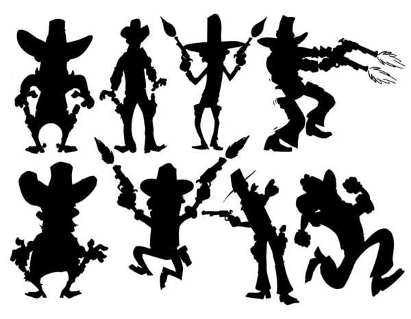 Set of cowboy silhouettes — Stock Vector