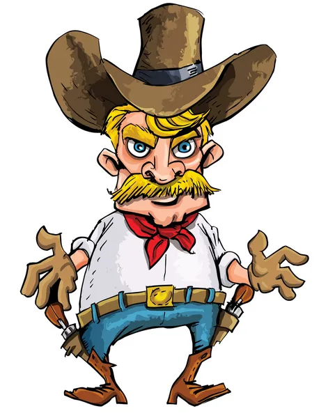Cowboy dos desenhos animados com seis armas em seu cinto de armas — Vetor de Stock