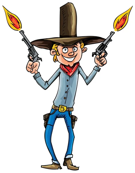 Vaquero de dibujos animados con seis pistolas — Vector de stock