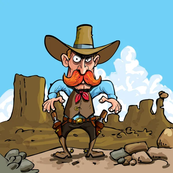 Vaquero de dibujos animados con seis pistolas — Vector de stock