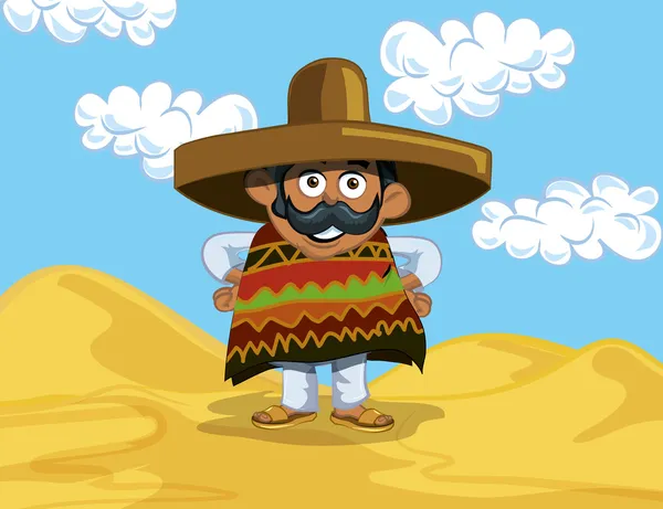 Cartoon Mexicaanse in de woestijn — Stockvector