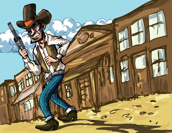 Vaquero de dibujos animados con seis pistolas — Archivo Imágenes Vectoriales