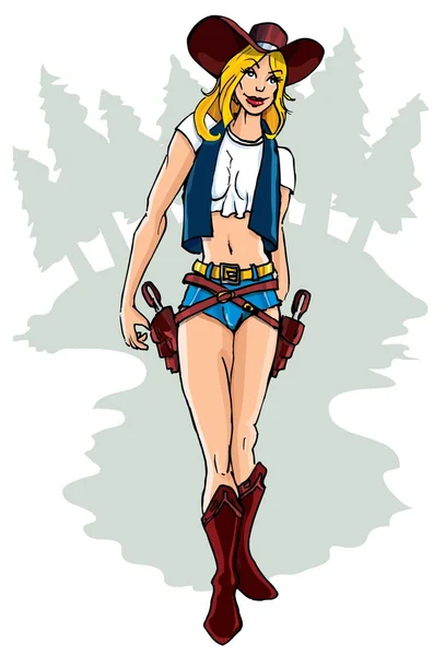 Cartoon cowgirl i sexig outfit — Stock vektor