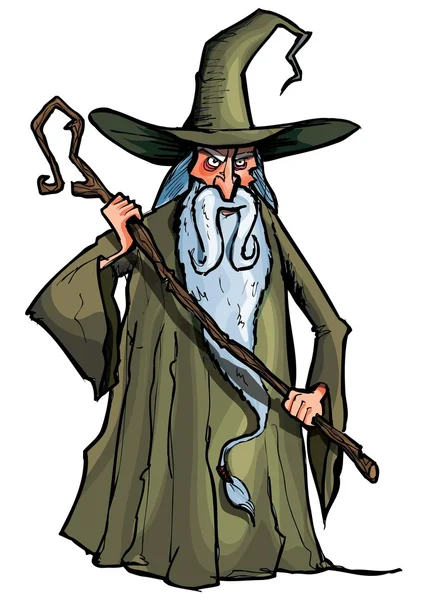 Cartoon wizard met personeel — Stockvector