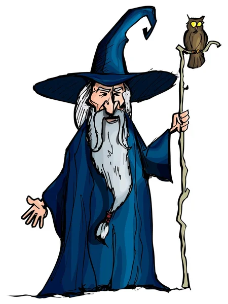 Cartoon wizard met personeel — Stockvector
