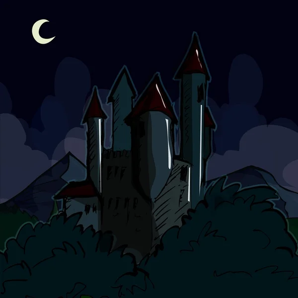 Castelo assustador à noite — Vetor de Stock