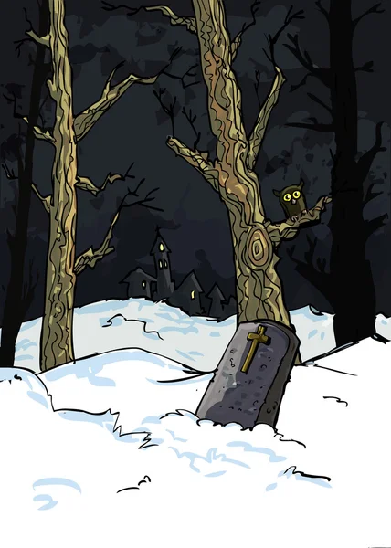 Gruselige Bäume auf einem Friedhof — Stockvektor