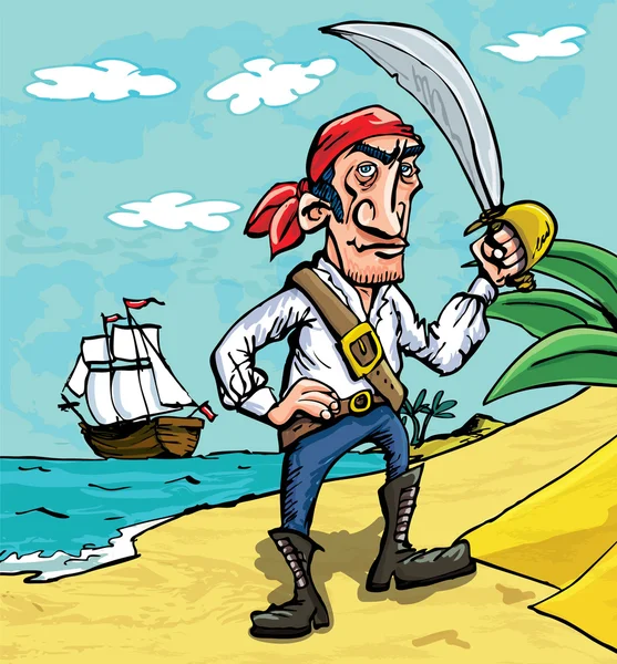 Cartoon piraat op een strand — Stockvector