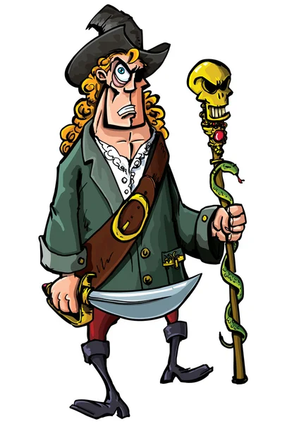 Pirata dei cartoni animati con spada e bastone — Vettoriale Stock
