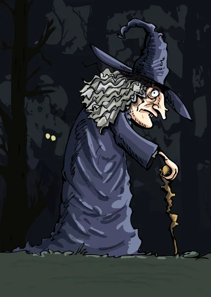 Sötét hátborzongató witch a sötét erdőben — Stock Vector