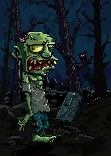 Dibujos animados zombie en un cementerio — Vector de stock