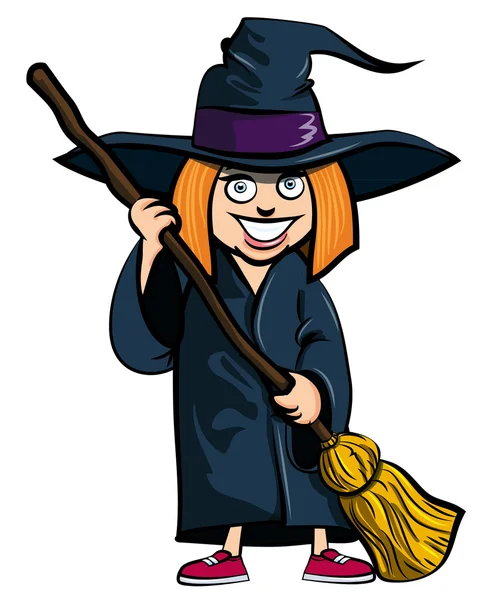 Cartoon van meisje in een kostuum heksen — Stockvector