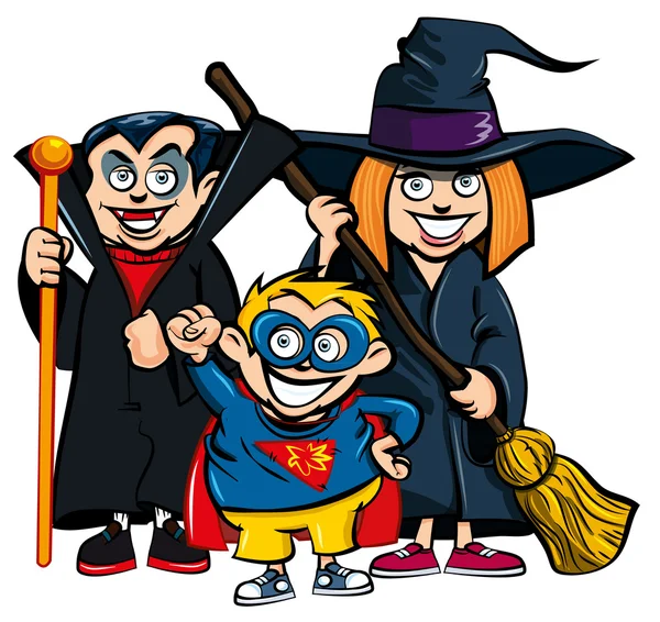 ハロウィンの衣装で子供たちのグループの漫画 — ストックベクタ