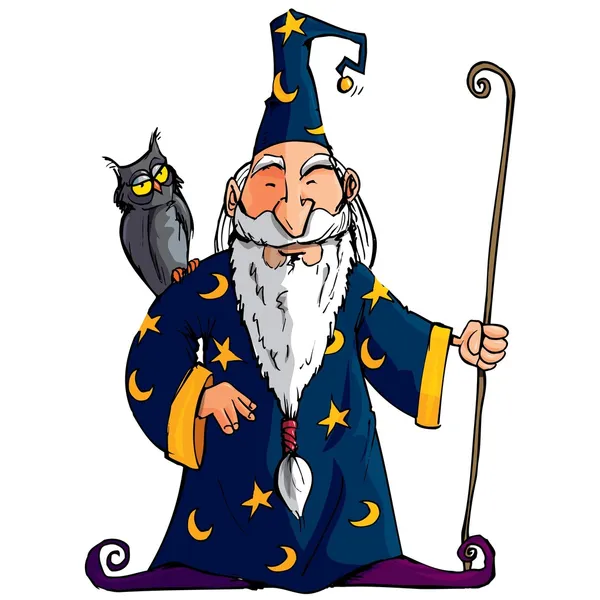 Cartoon wizard met een staf — Stockvector