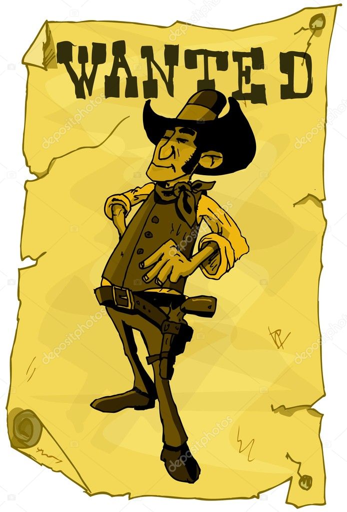 Cartoon wanted poster of a cowboy
