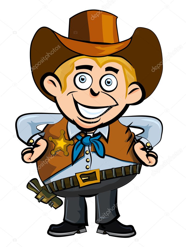 Cute cartoon cowboy smiling