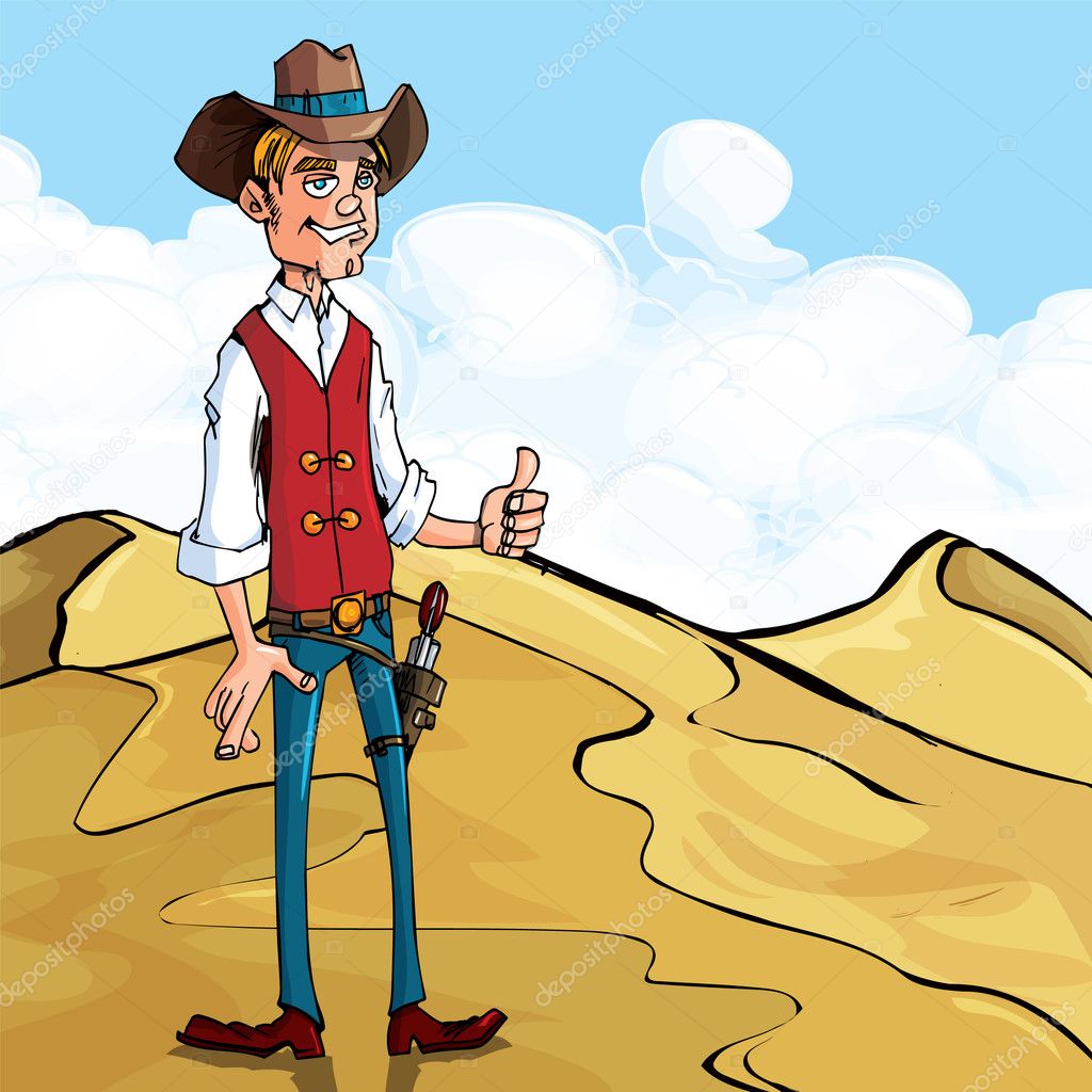 Cartoon cowboy giving a thumbs up gesture