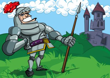 Cartoon knight in armour with a spear clipart