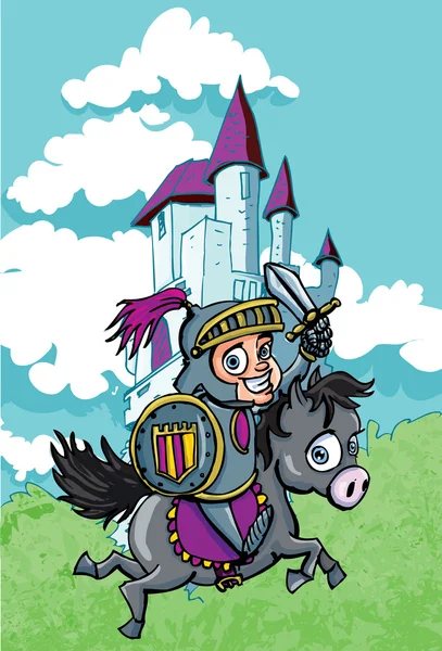 Cute cartoon knight on a horse — Stock Vector