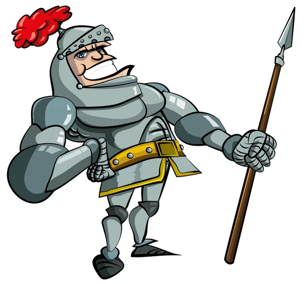 Caballero de dibujos animados con armadura y lanza — Vector de stock