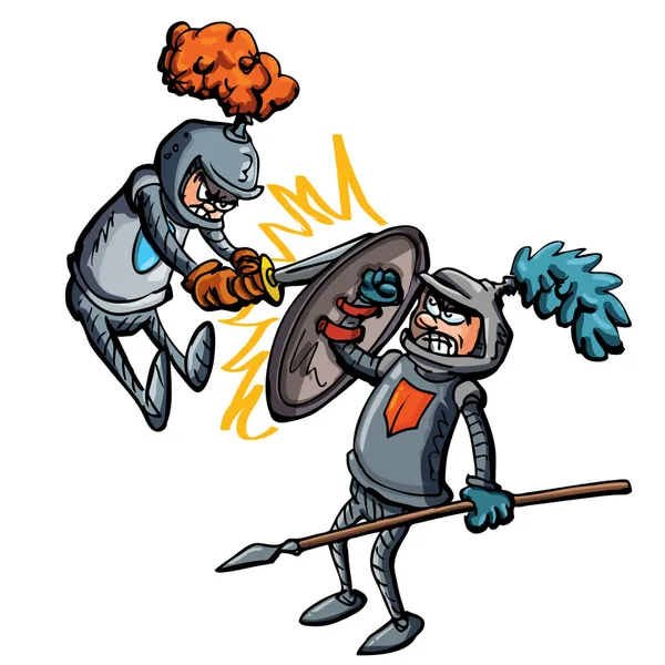 Deux chevaliers de dessin animé se battant — Image vectorielle